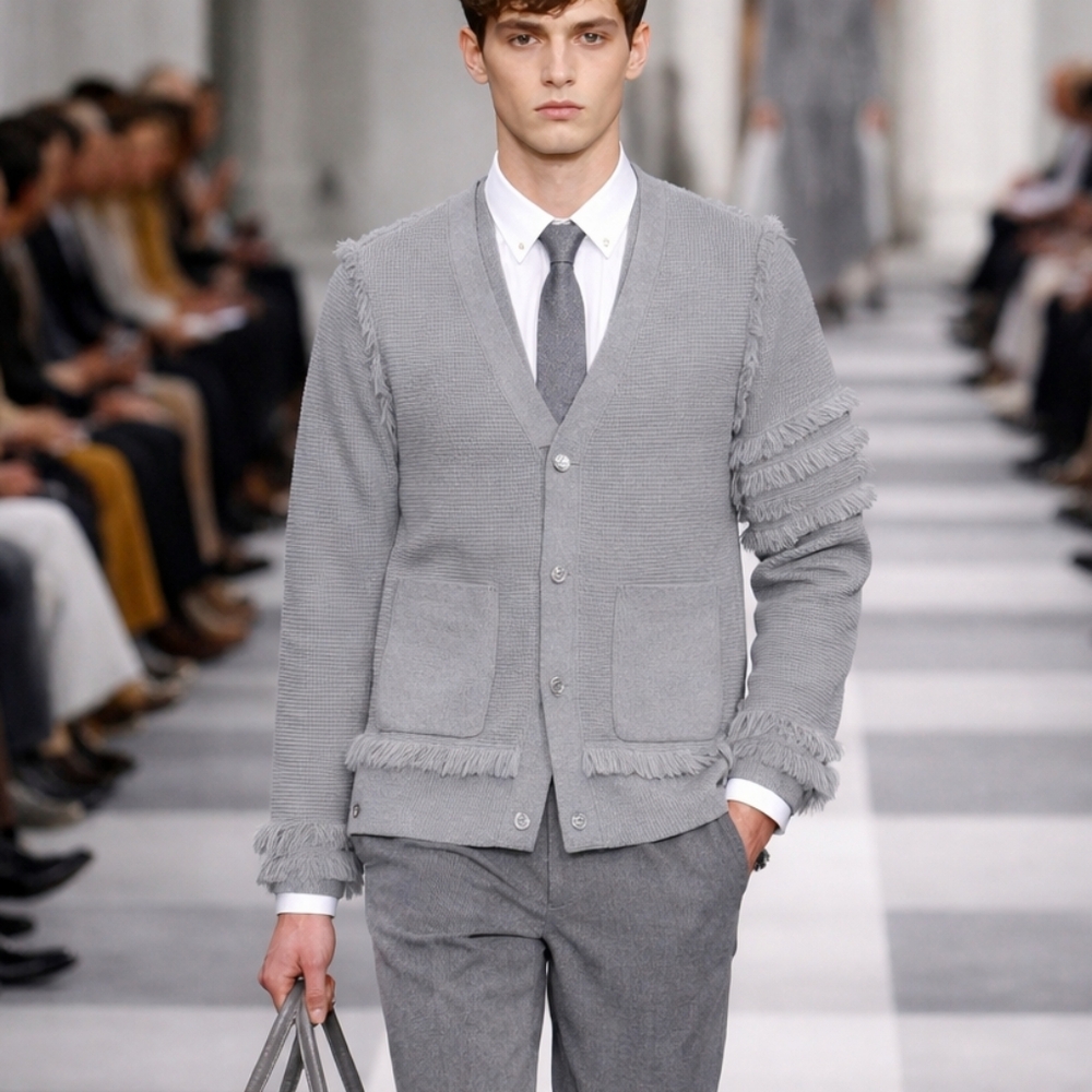 Thom Browne New York Fringe Cardigan Size 1 US Small Gray